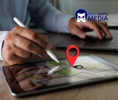 Local SEO map pin on tablet